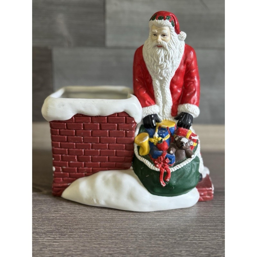 Vintage Claire Burke Oh Christmas Tree Hand Painted Porcelain Santa Planter